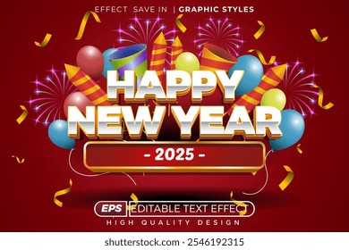 Editable 3d text effect happy new year 2025