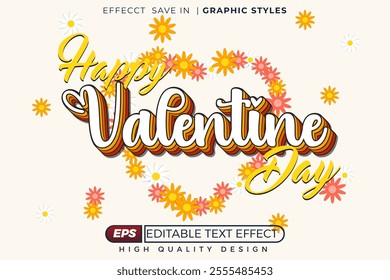 Editable 3d text effect happy valentine day