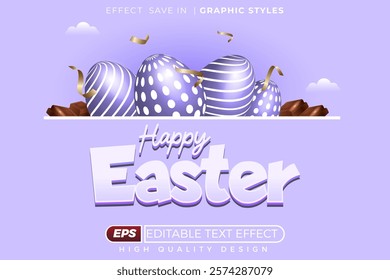 Editable 3d text effect happy easter