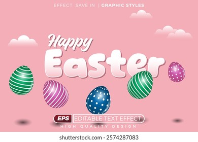 Editable 3d text effect happy easter