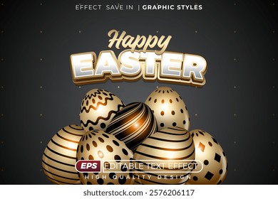 Editable 3d text effect happy easter