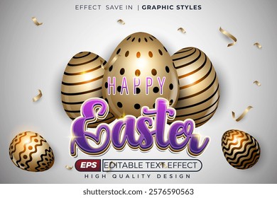 Editable 3d text effect happy easter