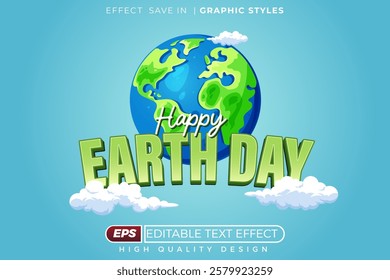 Editable 3d text effect happy earth day