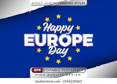 Editable 3d text effect happy europe day