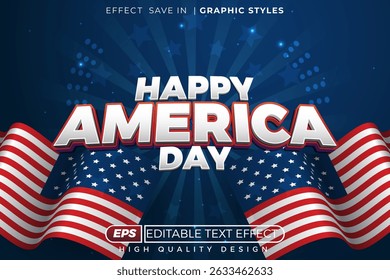 Editable 3d text effect happy america day