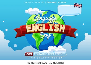 Editable 3d text effect language english day