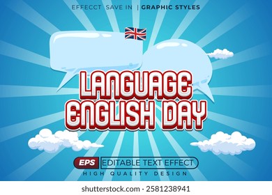 Editable 3d text effect language english day