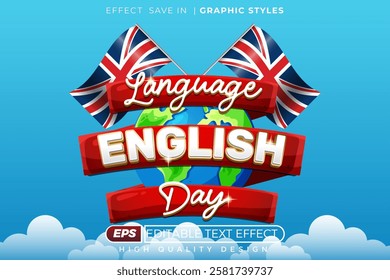 Editable 3d text effect language english day