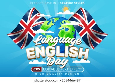 Editable 3d text effect language english day