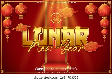Efeito de texto 3d editável ano novo lunar para modelo de design de banner e cartaz