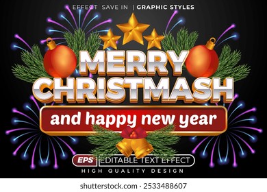 Editable 3d text effect marry christmas