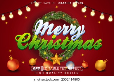 Editable 3d text effect merry christmas