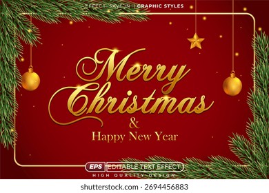 Efeito de texto 3d editável alegre natal com brilho para design de modelo de banner