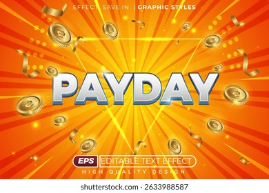 Editable 3d text effect payday. yellow background 