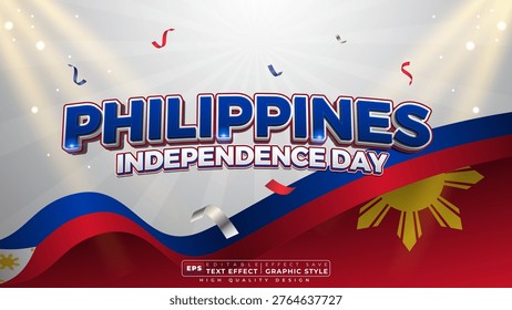 Editable 3d text effect philippines independence day with national flag for banner template