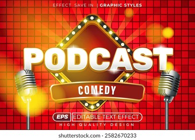 Editable 3d text effect podcast for poster template design
