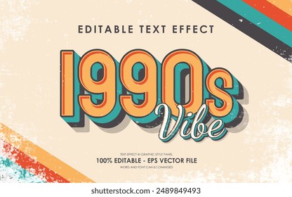 Editable 3D Text Effect. Retro Style. Premium Vector. Grunge Texture Effect. 1990s Style