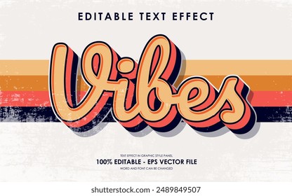 Editable 3D Text Effect. Retro Style. Premium Vector. Grunge Texture Effect. Vibes