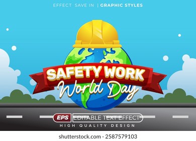 Editable 3d text effect safety work world day