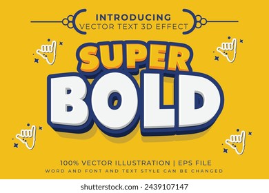 Editable 3D text effect super bold 3D cartoon style premium template vector.