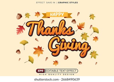Editable 3d text effect thanks giving template design with decorative background