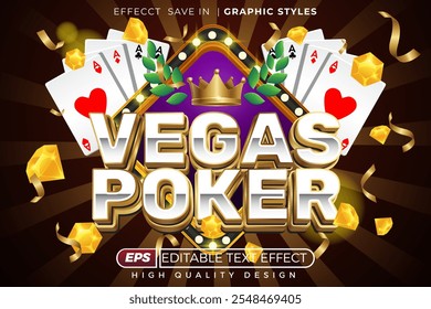 Efeito de texto 3d editável vegas poker