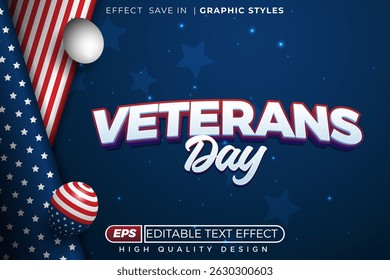 Dia editável de veteranos de efeito de texto 3d