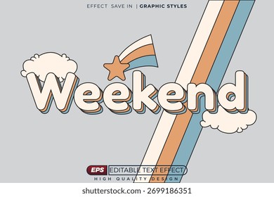 Editable 3d text effect weekend with retro style for banner template design
