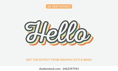 Editable 3d text effects hello handwritten style text effect template eps vector with white background