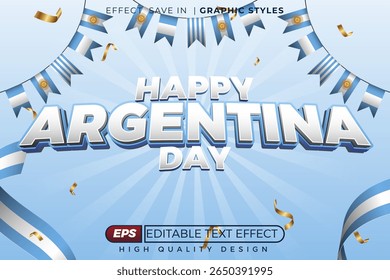 Vetor 3d editável feliz dia da argentina, design de modelo premium