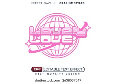 Editable 3d vector text effect lovely love for sticker and merchandise