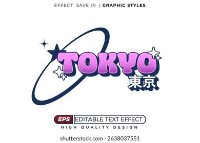 Editable 3d vector text effect tokyo with y2k style