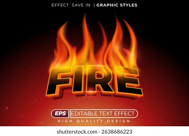 Editable 3d vector text effect fire with fire effect