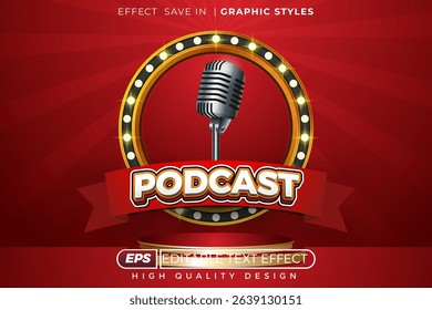 Editable 3d vector text effect podcast with mic 
