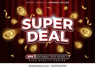 Editable 3d vector text effect super deal with red curtain