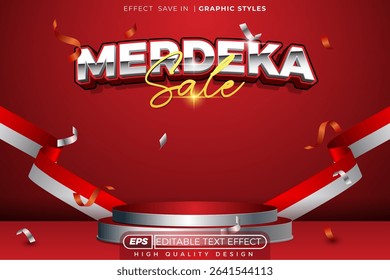 Editable 3d vector text effect merdeka sale for e-commerce banner