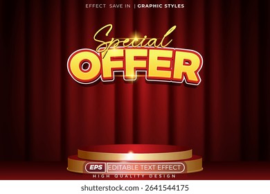 Editable 3d vector text effect special offer with red curtain for banner promotion
