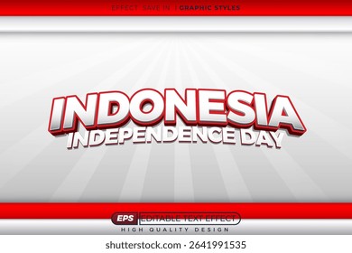 Editable 3d vector text effect indonesia independence day for banner