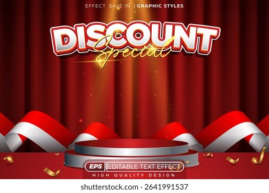 Editable 3d vector text effect discount special for independence day promo