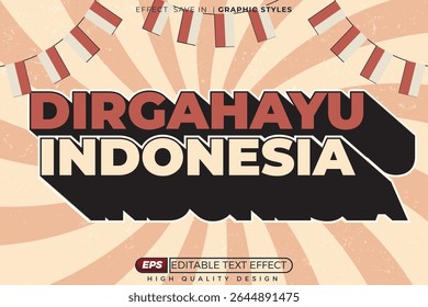 Editable 3d vector text effect dirgahyu indonesia for celebrate