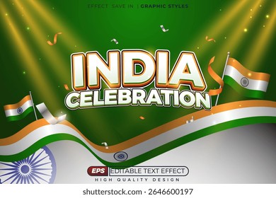 Editable 3d vector text effect india independence day for celebration poster