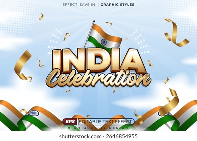 Editable 3d vector text effect india celebration for poster design