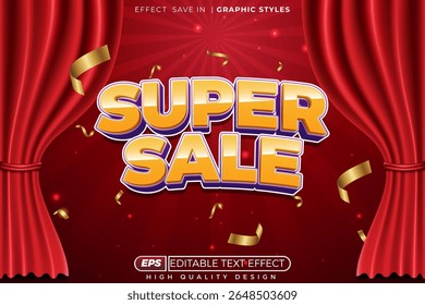 Efeito de texto vetorial 3d editável super venda para design de cartaz de promoção