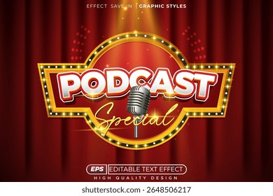 Editable 3d vector text effect podcast special for talk poster design