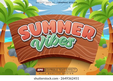 Editable 3d vector text effect summer vibes for summer poster design