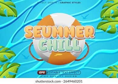 Editable 3d vector text effect summer chill for poster design
