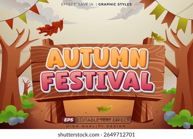 Editable 3d vector text effect autumn festival for poster, flyer design