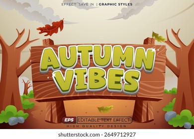 Editable 3d vector text effect autumn vibes for season poster design