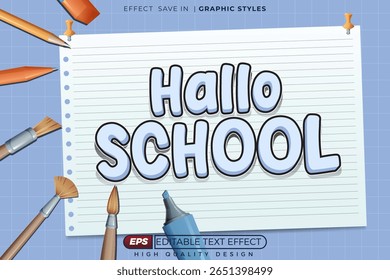 Image vectorielle 3d modifiable texte effet hallo école pour l'éducation affiche