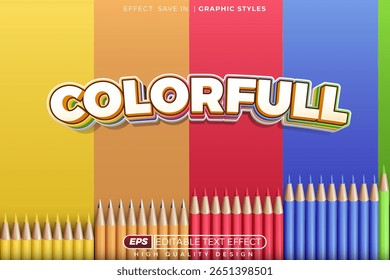 Cor de efeito de texto vetorial 3d editável cheia para design educacional